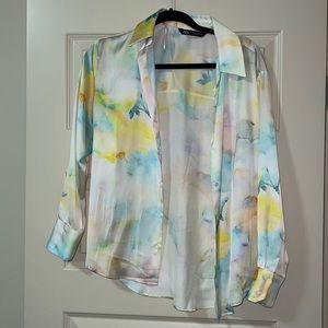 LIKE NEW - tie dye satin button down blouse